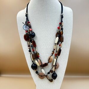 Vintage Multi Strand Art Venetian Glass Mix Colored Boho Style Beaded Necklace